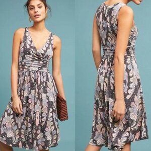 Anthropologie Maeve Leslie Midi Dress Faux Wrap Paisley Boho Summer Women's M